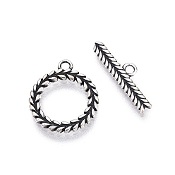 Античное Серебро Ювелирные изделия застежками, 925 застежки в виде колец из стерлингового серебра, кольцо, античное серебро, 14x12x1 мм, отверстие : 1.2~1.4 мм, бар: 17.5 мм шириной, 4.5 мм длиной, толщиной 2 мм , отверстие : 1.4 мм