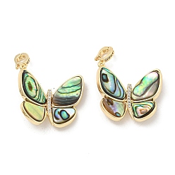 Real 18K Gold Plated Brass Micro Pave Clear Cubic Zirconia Pendants, Cadmium Free & Nickel Free & Lead Free, with Paua Shell, Butterfly Charms, Real 18K Gold Plated, 27.5x26x5.5mm, Hole: 4x3mm