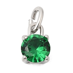 Зеленый Тема "камень дня рождения" на май 304 подвески из нержавеющей стали, круглые, с k 9 стеклом, полировка, с целью перехода в кольце, граненые, цвет нержавеющей стали, зелёные, 10.5x7x6 мм, отверстие : 2.2x4.4 мм