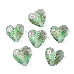 Темный Морско-зеленый Ручной прозрачные бусины бусины, Сердце со цветками , темно-зеленый, 14.5~15x15~15.5x9~10 мм, отверстие : 2 мм