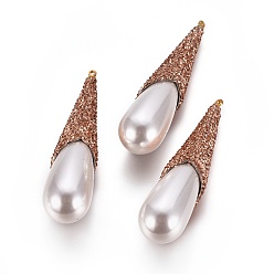 Белый Полимерная глина хрусталь большие кулоны, с латунными выводами и акрилом, слеза, золотые, белые, 62~63.5x15.5~16x17.5~18 мм, отверстие : 1.5 мм