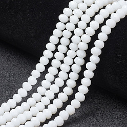 Blanc Perles de verre opaques de couleur unie, facette, rondelle, blanc, 3.5~3.8x3mm, Trou: 0.4mm, Environ 113~115 pcs/chapelet, 32~33 cm