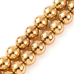 Настоящее золото 24K Гальванические нити из синтетических немагнитных гематитовых бусин, круглые, реальный 24 k позолоченный, 6 мм, отверстие : 0.9 мм, около 72 шт / нитка, 15.94'' (40.5 см)