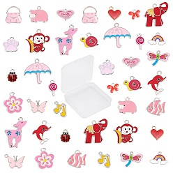 Mixed Color 40Pcs 20 Style Alloy Enamel Pendants, Cadmium Free & Lead Free, Butterfly & Dog Paw Print & Dolphin & Pig & Heart & Sika Deer & Dragonfly & Monkey & Fish & Elephant & Ladybug & Lollipop & Snail  & Heart & Umbrella & Rainbow & Handbag & Musical Note & Flower , Mixed Color, 2pcs/style
