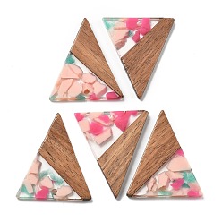 (52) Непрозрачная лаванда Подвески из смолы и ореха, треугольные, разноцветные, 36.5x30.5x2.5 мм, отверстие : 2 мм