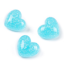 Голубой Прозрачная эпоксидная смола декодирует кабошоны, блестящее сердце, голубой, 16x18x10 мм