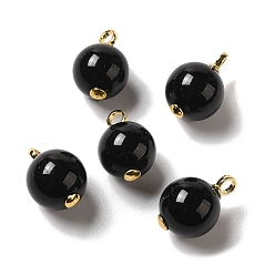 Black Onyx Подвески из натурального черного оникса (окрашенные и нагретые), круглые подвески с петлями из латуни, покрытыми настоящим золотом 18k, 21x14 мм, отверстие : 3.4 мм