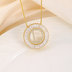 Letter L Кольцо из латуни с прозрачными кубическими цирконами и подвеской в виде буквы, цепочка-коробка, золотые, Письмо L, 17.72 дюйм (45 см)