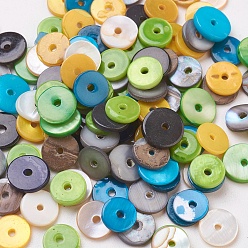 Mixed Color Shell Beads, Dyed, Disc/Flat Round, Heishi Beads, Mixed Color, 7~8mm, Hole: 1mm