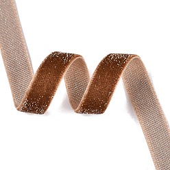 Terre De Sienne Ruban de velours simple face à paillettes scintillantes, Ruban en polyester et nylon avec cordon métallique, pour accessoires de vêtement, Sienna, 3/8 pouces (10 mm), environ 218.72 yards (200m)/rouleau