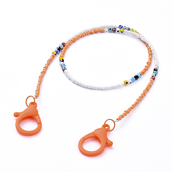 Dark Orange Personalized Beaded Necklaces, with Evil Eye Lampwork Round Beads, Glass Seed Beads and Plastic Lobster Claw Clasps, Dark Orange, 24.21 inch(61.5cm)