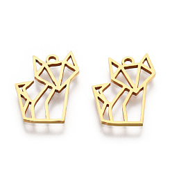 Real 18K Gold Plated 201 Stainless Steel Pendants, Outline Charms, Fox, Real 18K Gold Plated, 16.5x13x1mm, Hole: 1.4mm