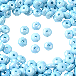 Светло-Голубой 500 шт. непрозрачные акриловые бусины с УФ-покрытием, радужный, плоско-круглые, Небесно-голубой, 8x4 мм, отверстие : 1.8 мм