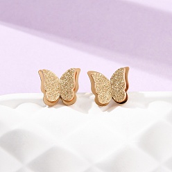 Настоящее золото 18K 304 из нержавеющей стали серьги, бабочка, ионное покрытие (ip), реальный 18 k позолоченный, 8x9 мм