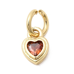 Коралловый Латунь прелести циркония кубической, сердце прелести, без кадмия и без свинца, реальный 18 k позолоченный, долговечный, коралл, 7x5x2.5 мм, отверстие : 3 мм