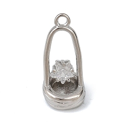 Платина Латунные микропаве прозрачные подвески с фианитом, корзина со звездой, без кадмия, без никеля и без свинца, платина, 17x7.5x10 мм, отверстие : 1 мм