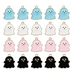 Mixed Color 20Pcs 4 Colors Alloy Enamel Pendants, Cadmium Free & Lead Free, Light Gold, Ghost, Mixed Color, 21.5x17x1.5mm, Hole: 1.8mm, 5pcs/color