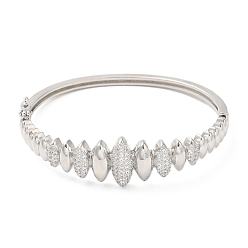 Platinum Brass Oval Hinged Bangle with Cubic Zirconia for Women, Platinum, Inner Diameter: 2-3/8 inch(6.1cm)