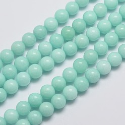 Pale Turquoise Natural Malaysia Jade Beads Strands, Imitation Amazonite, Round, Dyed, Pale Turquoise, 8mm, Hole: 1mm, about 48pcs/strand, 15 inch