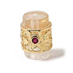 Column Natural Quartz Crystal Beads, with Brass Micro Pave Cubic Zirconia Findings, Rock Crystal Beads, Golden, Column, 12x10x8mm, Hole: 1.2mm