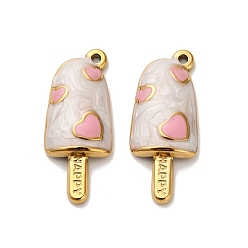 Pink 304 подвески из нержавеющей стали, мороженое, с эмалью, реальный 18 k позолоченный, ионное покрытие (ip), розовые, 28x11.5x3.5 мм, отверстие : 1.2 мм