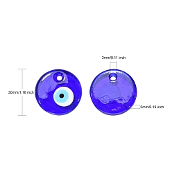 Blue Handmade Lampwork Evil Eye Pendants, Flat Round, Blue, 30x5mm, Hole: 3mm