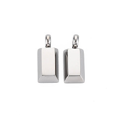 Stainless Steel Color Non-Tarnish 304 Stainless Steel Pendants, Rectangle, Stainless Steel Color, 17x7x4.5mm, Hole: 3mm