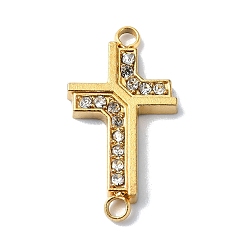 Настоящее золото 18K Ионное покрытие (IP) 304 Подвески для соединителей из нержавеющей стали с кристаллами и стразами, перекрестные ссылки, реальный 18 k позолоченный, 20x10x2 мм, отверстие : 1.6 мм