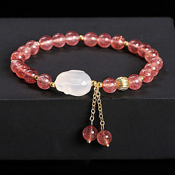 Клубничный Кварц Браслеты из натуральных круглых бусин из клубничного кварца, овальные, внутренний диаметр: 2-1/8 дюйм (5.5 см)