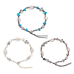 (52) Непрозрачная лаванда 3 шт. 3 стили браслеты на ногу с бусинами из синтетического магнезита, бирюзы и натуральной ракушки каури в виде морской звезды, черепахи, античное серебро, разноцветные, 9-1/4~9-1/2 дюйм (235~240 мм), 1 шт / стиль