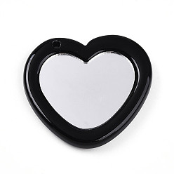 Черный Акриловые подвески, с акриловой зеркальной поверхностью, сердце, чёрные, 49x52x6.5 мм, отверстие : 3.2 мм
