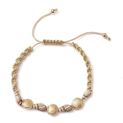 BurlyWood Adjustable Acrylic Shell Shape Braided Bead Bracelet, BurlyWood, Inner Diameter: 2-3/8~3-1/4 inch(6.1~8.25cm)
