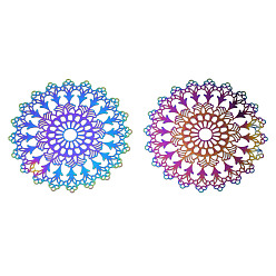 Rainbow Color Ионное покрытие (ip) 201 филигранные подвески из нержавеющей стали, гравированные металлические украшения, цветок, Радуга цветов, 44x0.2 мм, отверстие : 4.5 мм