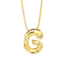 Letter G Колье с кулоном из латуни с прозрачным фианитом и прозрачным фианитом, реальный 18 k позолоченный, Буква G, 17.72 дюйм (45 см)