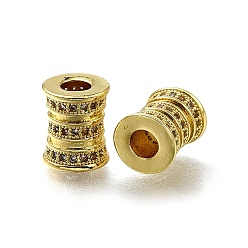 Настоящее золото 18K Латунь микропаве прозрачный кубический цирконий европейский бисер, бусины с большим отверстием, колонка, долговечный, стойки покрытие, без свинца и без кадмия, реальный 18 k позолоченный, 10x8 мм, отверстие : 4 мм