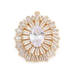 Настоящее золото 18K Латунные подвески, овальные амулеты, со стеклом, реальный 18 k позолоченный, 30x26x7.5 мм, отверстие : 1.5 мм