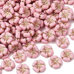 Pink Непрозрачные акриловые бусины, золотой металл обвитыми, персиковый цвет, розовые, 20x20x7 мм, отверстие : 1.8 мм, Около 232 шт / 500 г