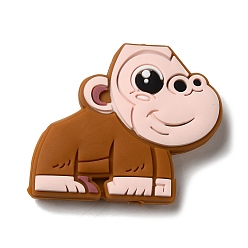 Chocolate Orangutan Food Grade Silicone Focal Beads, Chocolate, 30x35.5x8.5mm, Hole: 2.5mm
