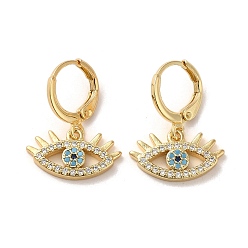 Doré  Boucles d'oreilles dormeuses pendantes en laiton oeil de cheval, avec zircons, or, 22.5x17.5mm