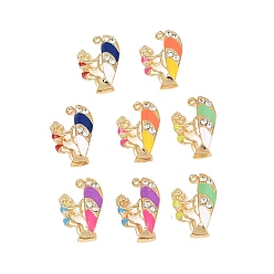 (52) Непрозрачная лаванда Подвески из эмали и сплава, серфборд с человеческим обаянием, со стразами, золотой свет, разноцветные, 30x18.5x14 мм, отверстие : 2 мм