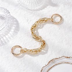 Золотой Алюминиевые текстурированные веревочные цепочки-удлинители для сумок, Сплав с застежками, золотые, 200 мм