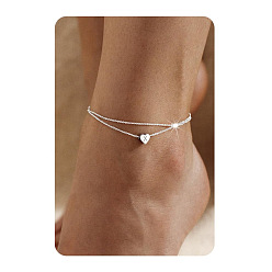Letter X 201 двухслойные браслеты для щиколотки из нержавеющей стали в форме сердца с инициалами для женщин, цвет нержавеющей стали, не тускнеет, Письмо X, 7-7/8 дюйм (200 мм)