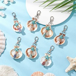 Платина Подвеска в виде стеклянной бутылки желаний из натурального авантюрина, аметиста, хаулит, лазурита, красной яшмы и синтетической бирюзы, с натуральной ракушкой и поворотными застежками из сплава, платина, 72.5~75.5 мм, 7 шт / комплект