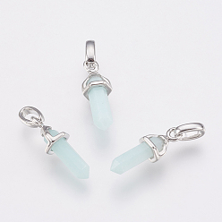 Амазонит Кулоны из латуни натуральный амазонит с острым концом, пуля, платина, 16x5.5x5 мм, отверстие : 2x4 мм