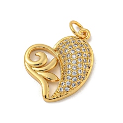 Настоящее золото 18K Латунные микро проложить кубического циркония подвески, без кадмия и без свинца, с целью перехода в кольце, сердце прелести, реальный 18 k позолоченный, 14x16.5x4 мм, отверстие : 3.2 мм