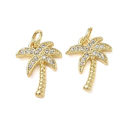 Золотой Латунные микро проложить кубического циркония подвески, очарование кокосового дерева, золотые, 14x10x1.5 мм, отверстие : 3 мм