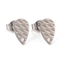 Нержавеющая Сталь Цвет Не тускнеет 304 фурнитура для сережек-гвоздиков из нержавеющей стали, с отверстием, текстурированная слеза, цвет нержавеющей стали, 10x6 мм, отверстие : 1 мм, штифты : 0.8 мм