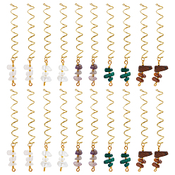 Mixed Stone 6 Sets 5 Styles Natural Tiger Eye & Rose Quartz & Amethyst, Opalite & Synthetic Malachite Chip Big Pendants, , with Golden Toine Copper Wire, 70~73mm, Hole: 2mm, 1pc/style, 5pcs/set