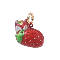 Red Spray Painted Brass Charms, Fox with Strawberry Charms, Golden, Red, 11.5x10x16mm, Hole: 3.8mm