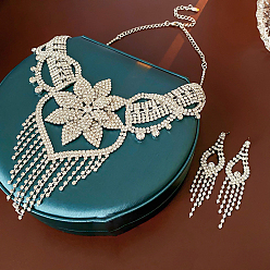 Платина Комплекты из цветочной латуни и сплава со стразами и серьгами-гвоздиками, платина, 305 мм